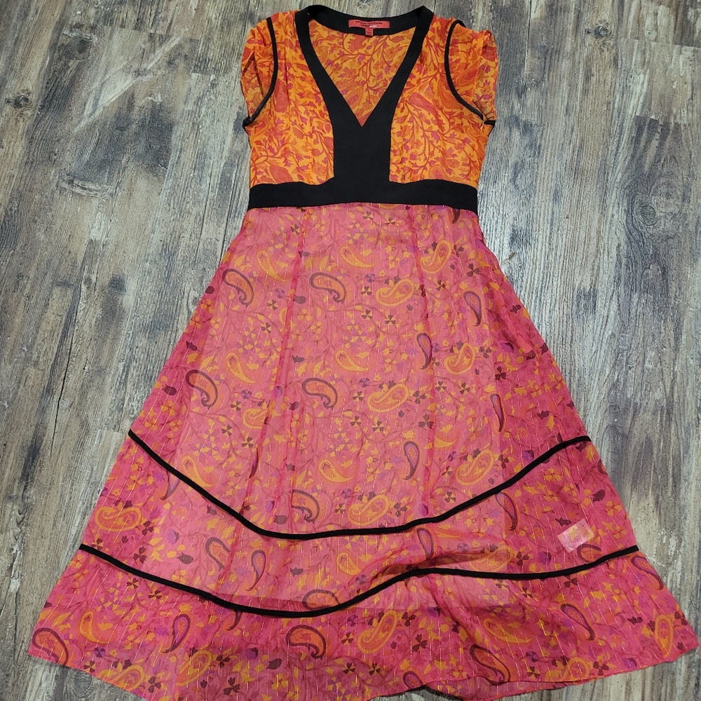 🍁 Narciso Rodriguez x Design Nation Sheer Paisley Dress Orange Pink Lined
